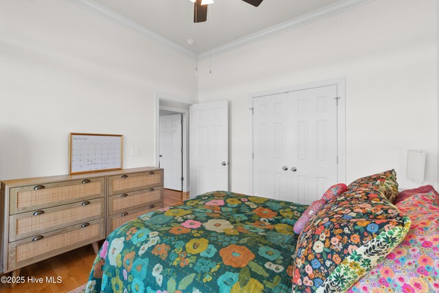103 Arabian Cir, Beulaville, NC 28518 - bedroom with ornamental molding, dark wood finished floors, and a ceiling fan