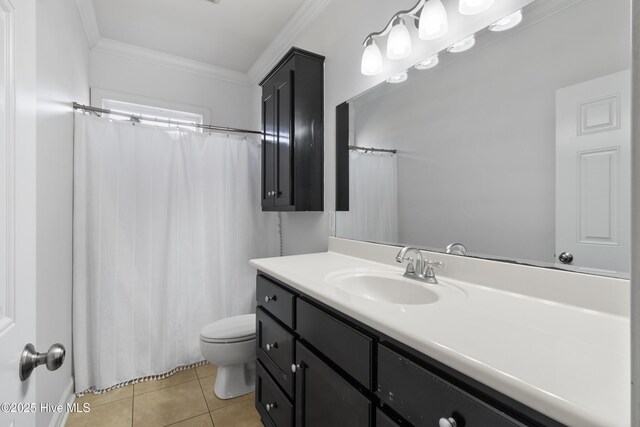 103 Arabian Cir, Beulaville, NC 28518 - full bath featuring crown molding, vanity, tile patterned floors, toilet, and curtained shower