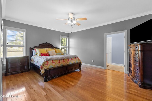 103 Arabian Cir, Beulaville, NC 28518 - bedroom featuring light wood-type flooring, crown molding, baseboards, and ceiling fan