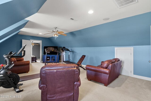 103 Arabian Cir, Beulaville, NC 28518 - carpeted home theater room with lofted ceiling, a ceiling fan, baseboards, and recessed lighting
