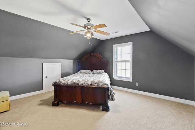 103 Arabian Cir, Beulaville, NC 28518 - carpeted bedroom featuring lofted ceiling, baseboards, and a ceiling fan