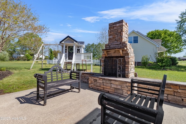 103 Arabian Cir, Beulaville, NC 28518 - view of patio with an outdoor stone fireplace