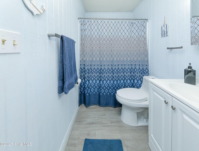 105 Blue Heron Rd, Shiloh, NC 27974 - bathroom with wood finished floors, vanity, crown molding, toilet, and curtained shower