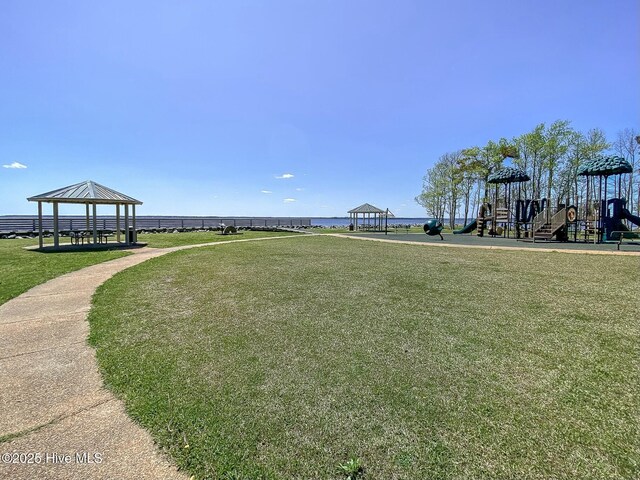 105 Blue Heron Rd, Shiloh, NC 27974 - view of property's community with a gazebo, a lawn, and a water view