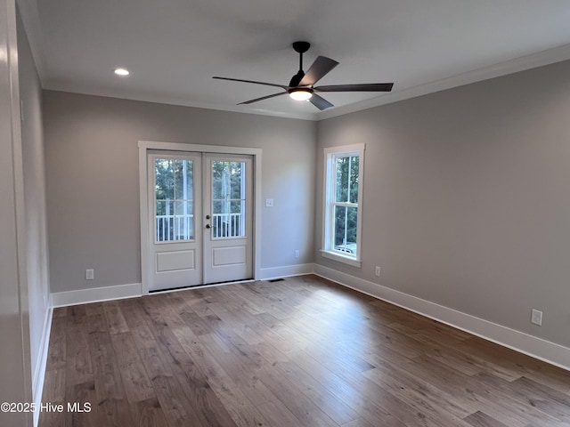 3216 Whichards Beach Rd, Chocowinity, NC 27817 - unfurnished room featuring french doors, a ceiling fan, dark wood finished floors, baseboards, and recessed lighting
