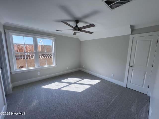 3216 Whichards Beach Rd, Chocowinity, NC 27817 - spare room with baseboards, carpet floors, a ceiling fan, and vaulted ceiling