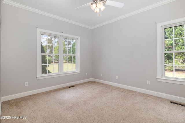 carpeted empty room featuring visible vents and a wealth of natural light
