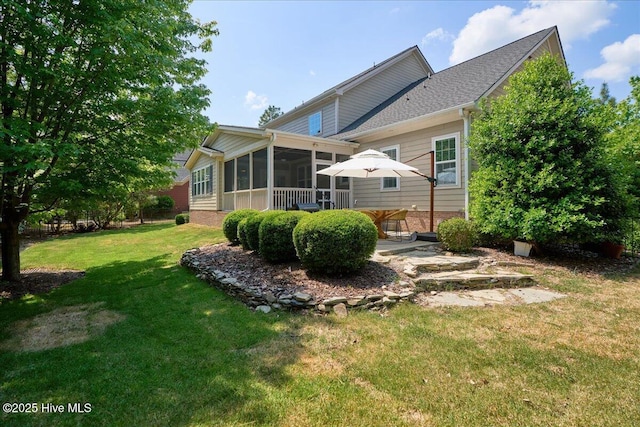 104 Old Club House Ln, Southern Pines, NC 28387 - rear view of property with a lawn, a patio, and a sunroom