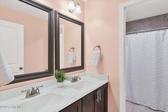 104 Old Club House Ln, Southern Pines, NC 28387 - bathroom featuring double vanity, a sink, and a shower with shower curtain
