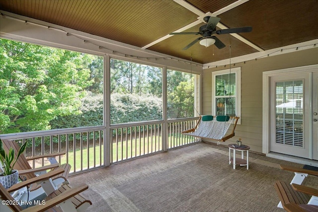 104 Old Club House Ln, Southern Pines, NC 28387 - unfurnished sunroom featuring ceiling fan