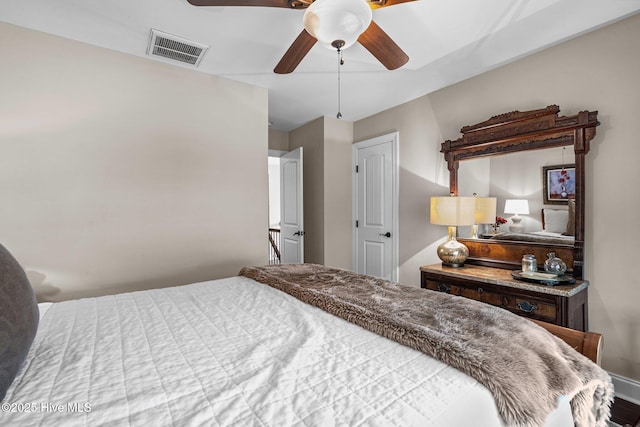 bedroom with visible vents and ceiling fan