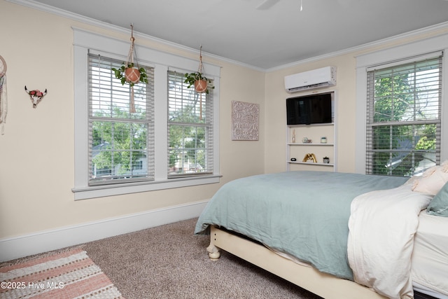 1508 Rhem Ave, New Bern, NC 28560 - bedroom with a wall mounted air conditioner, multiple windows, and crown molding