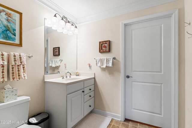 260 S Crow Creek Dr NW Lot 19, Calabash, NC 28467 - bathroom with baseboards, crown molding, vanity, and toilet