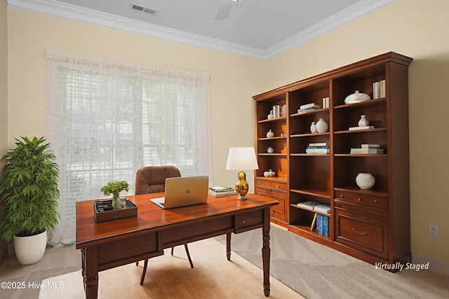 106 Oakmont Cir, New Bern, NC 28562 - office with ceiling fan and crown molding