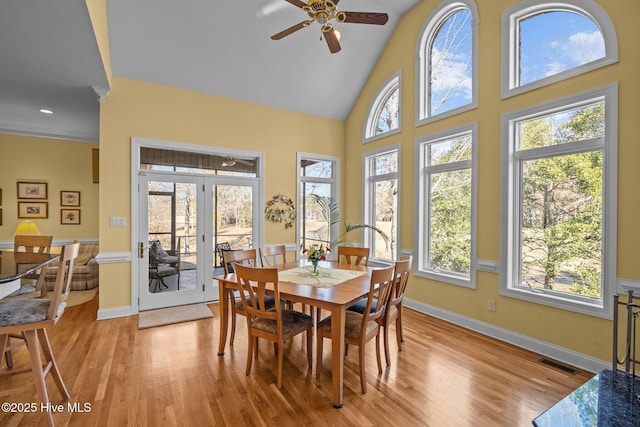 dining room featuring visible vents, a wealth of natural light, and light wood-type flooring