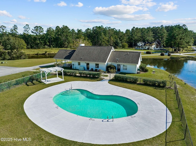 210 Sumter Ct, Havelock, NC 28532 - view of pool with a pergola, a water view, and a patio area