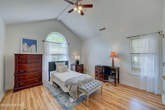 5029 Woods Edge Rd, Wilmington, NC 28409 - bedroom featuring baseboards, visible vents, wood finished floors, and vaulted ceiling