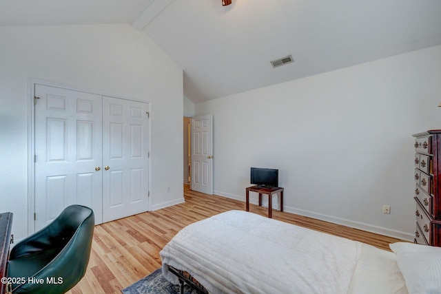 5029 Woods Edge Rd, Wilmington, NC 28409 - bedroom with beamed ceiling, a closet, visible vents, baseboards, and wood finished floors