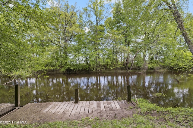 view of dock with a water view