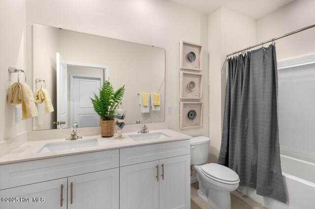 3048 Platinum Cir W, End, NC 27376 - full bath with a sink, toilet, double vanity, and shower / bath combo with shower curtain