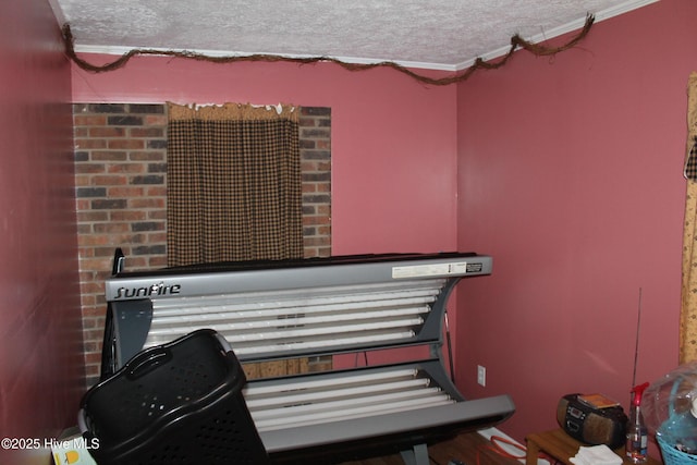 miscellaneous room with a textured ceiling and crown molding