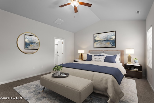 4541 Parsons Mill Dr, Castle Hayne, NC 28429 - bedroom with carpet floors, baseboards, ceiling fan, and lofted ceiling