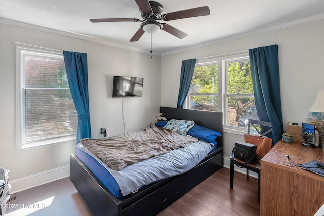 907 Bonham Ave, Wilmington, NC 28403 - bedroom featuring wood finished floors, a ceiling fan, baseboards, and ornamental molding