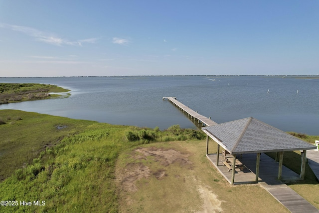 exterior space with a water view