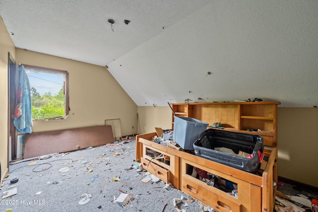 interior space with lofted ceiling and a textured ceiling