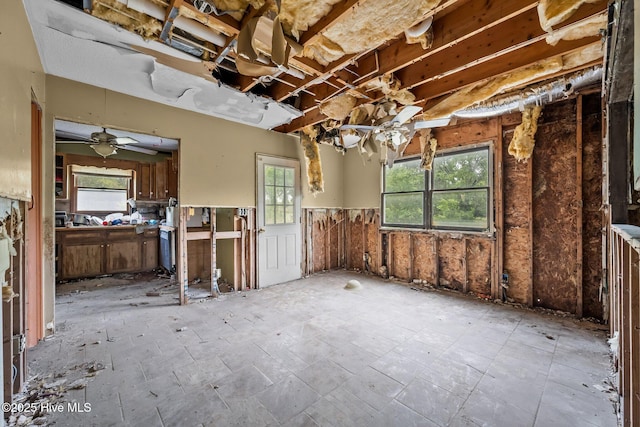 misc room with a ceiling fan