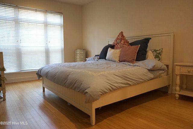 bedroom featuring wood finished floors and multiple windows
