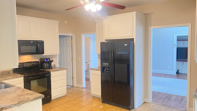 3772 Old Maco Rd NE, Leland, NC 28451 - kitchen featuring a ceiling fan, light countertops, baseboards, white cabinets, and black appliances
