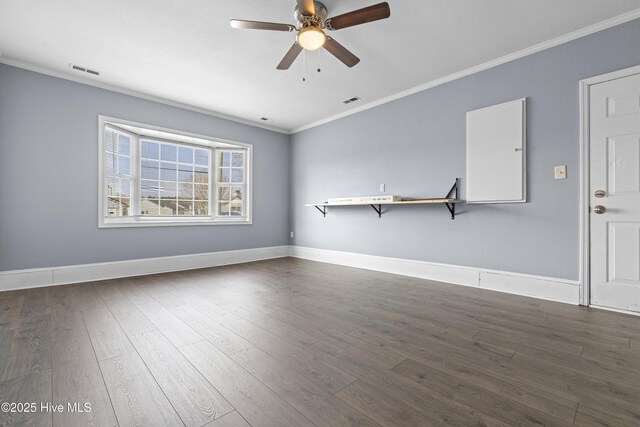 110 Vauhan Ct, Jacksonville, NC 28540 - unfurnished room with dark wood finished floors, ceiling fan, crown molding, and visible vents
