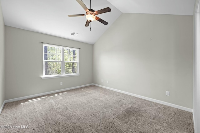 500 Maggies Ct, Jacksonville, NC 28540 - unfurnished room featuring vaulted ceiling, ceiling fan, carpet floors, baseboards, and visible vents