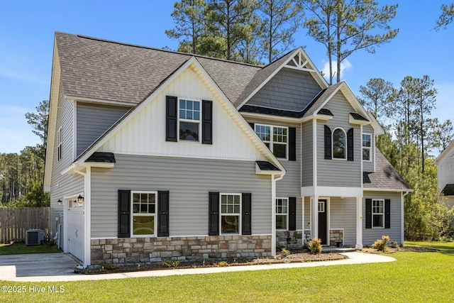 500 Maggies Ct, Jacksonville, NC 28540 - craftsman-style home with fence, central AC, board and batten siding, driveway, and a front yard
