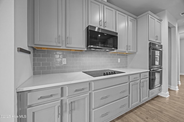 260 E Red Head Cir, Sneads Ferry, NC 28460 - kitchen with baseboards, light wood-style flooring, appliances with stainless steel finishes, and gray cabinets