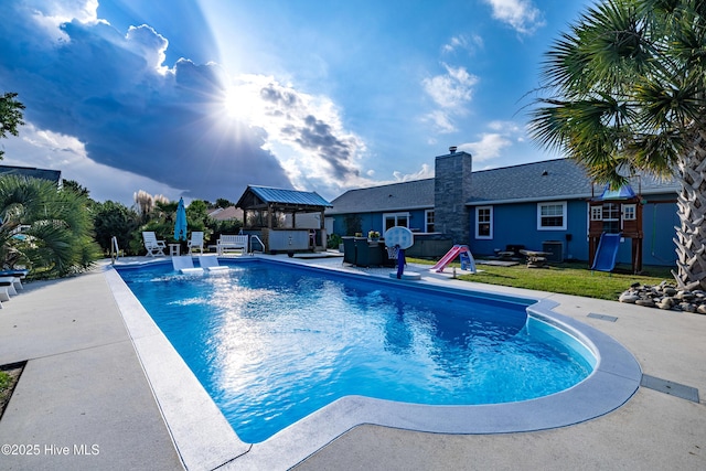 433 Dion Dr, Hubert, NC 28539 - view of swimming pool featuring a gazebo, a patio area, and a fenced in pool
