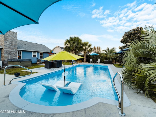 433 Dion Dr, Hubert, NC 28539 - outdoor pool featuring a hot tub and a patio area