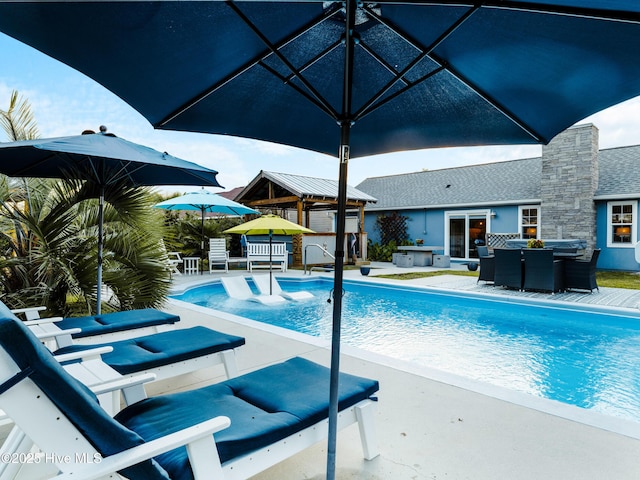 433 Dion Dr, Hubert, NC 28539 - outdoor pool with a gazebo, a patio, and outdoor dining space