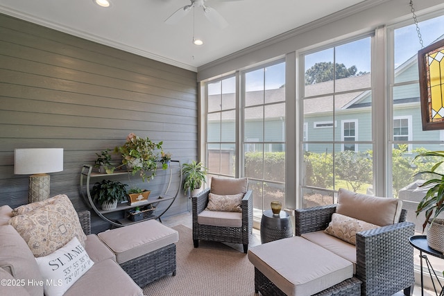 2592 St James Dr SE, Southport, NC 28461 - sunroom / solarium featuring ceiling fan and outdoor lounge area