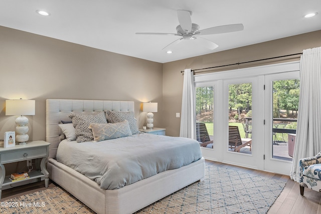 2592 St James Dr SE, Southport, NC 28461 - bedroom featuring access to outside, light wood-type flooring, recessed lighting, and ceiling fan