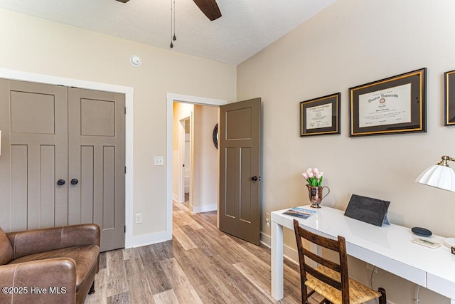 20 Barkley Ln, Pinehurst, NC 28374 - home office with light wood-style flooring, baseboards, and ceiling fan