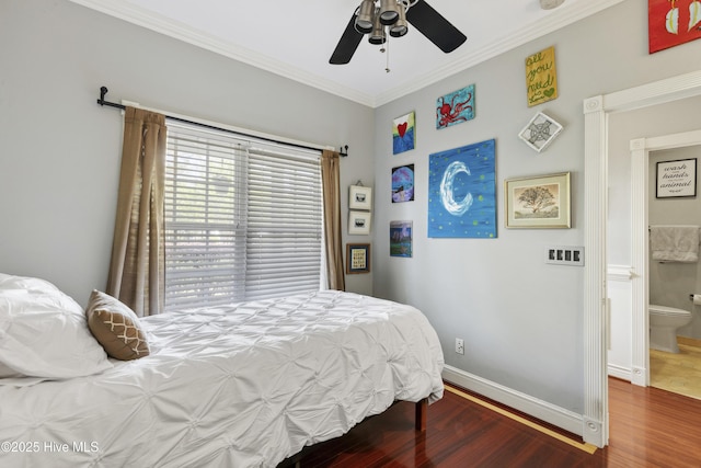 604 Lanvale Hills Cir, Leland, NC 28451 - bedroom featuring ceiling fan, wood finished floors, baseboards, and ornamental molding