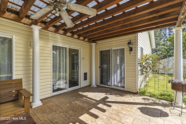 604 Lanvale Hills Cir, Leland, NC 28451 - view of patio with a pergola, a wooden deck, and ceiling fan