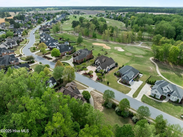 aerial view featuring a residential view and view of golf course