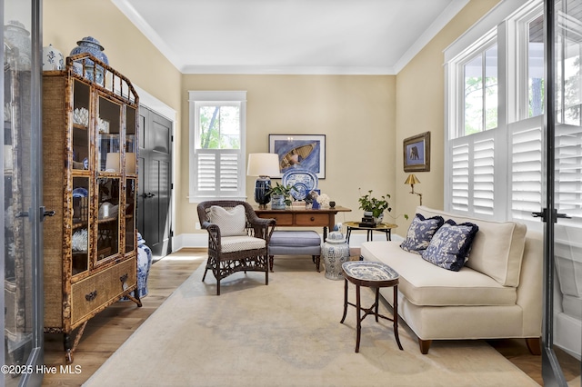 3722 White Cliffs Dr, Castle Hayne, NC 28429 - living area featuring wood finished floors and ornamental molding