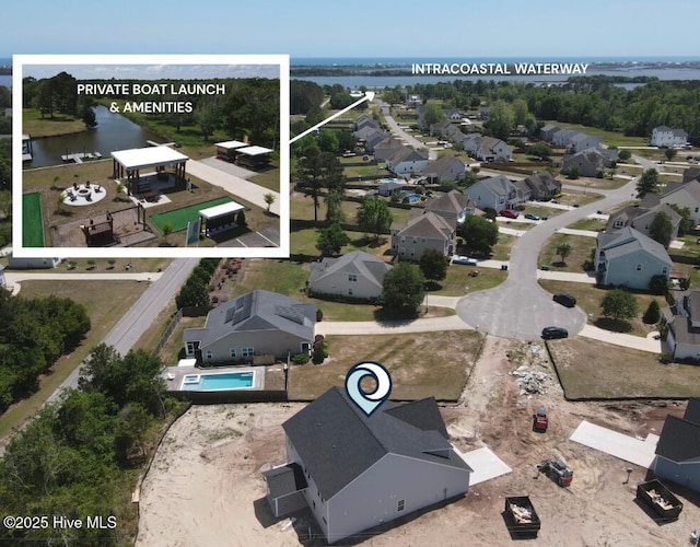 312 River Oats Ct, Holly Ridge, NC 28445 - aerial view of residential area with a large body of water and a pool