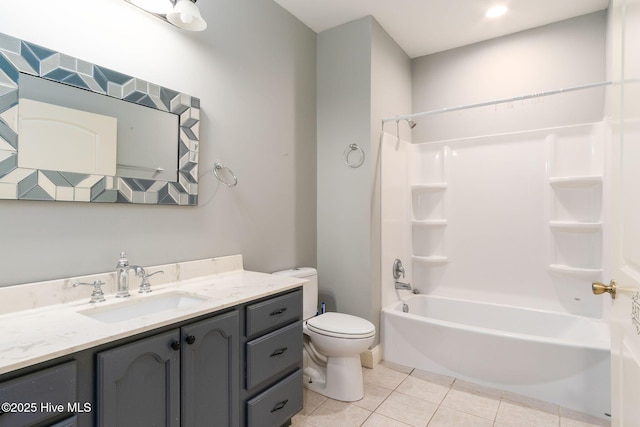 6321 Albatross Dr, New Bern, NC 28560 - bathroom featuring toilet, vanity, tile patterned floors, and shower / washtub combination