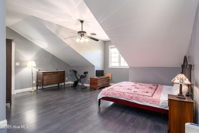 6321 Albatross Dr, New Bern, NC 28560 - bedroom featuring vaulted ceiling, wood finished floors, baseboards, and a ceiling fan