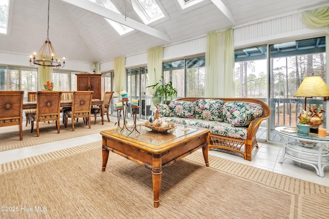 42 Brite Ln, Oriental, NC 28571 - sunroom with a skylight and a notable chandelier